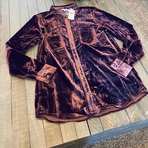 NWT Splendid Maroon Velvet Button Up